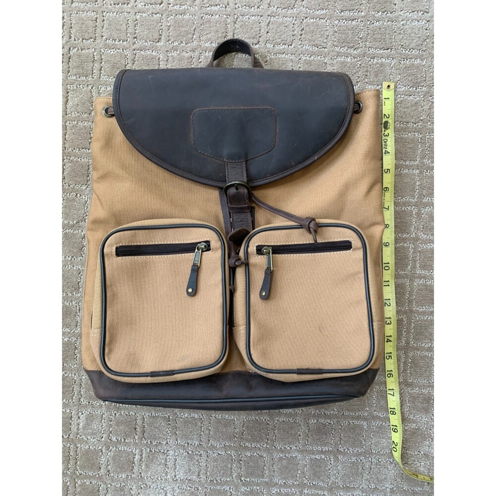 Canyon Outback VTG Leather Canvas Backpack Cinch Buckle Brown Tan Classic 90s - Picture 7 of 12